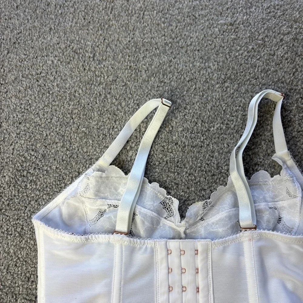 Savage X Fenty corset top womens small White Floral Lace Mesh Longline Bralette - Picture 7 of 14